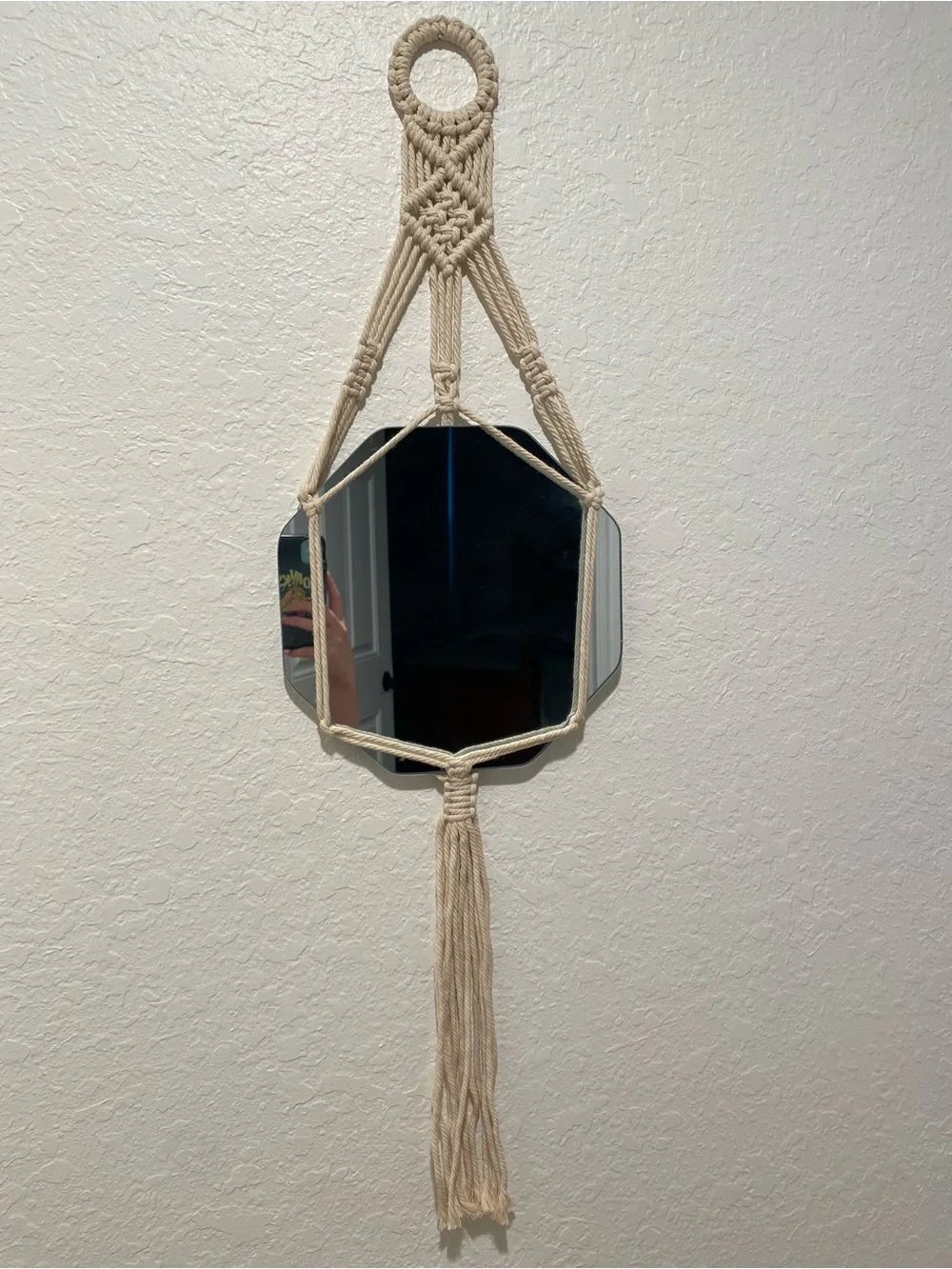 Macramé Hanging Mirror Wall Decor in Cream